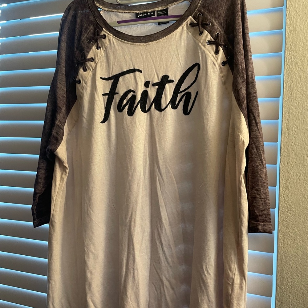 ☘️☘️Faith Long Sleeve Tee - Cream and Brown